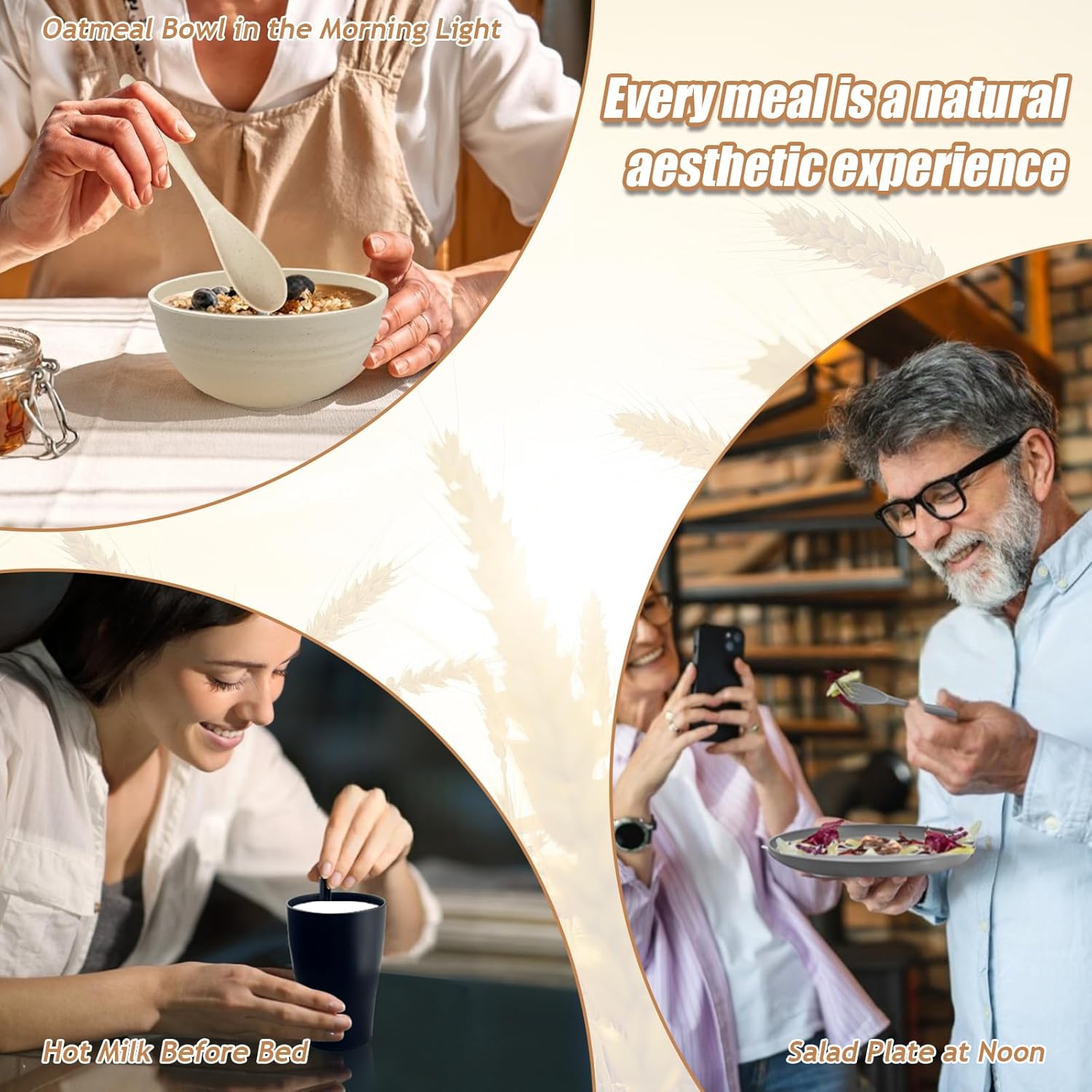 56 Pcs Grey Wheat Straw Dinnerware Sets Unbreakable Reusable Plates and Bowls Sets Camping Dish Set Travel Dinner Plates Dishwasher & Microwave Safe Dinnerware Set for 8, Outdoor Indoor Gray image 6 of 6 B0F332K3MH