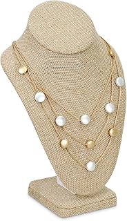 Ikee Design Linen Necklace Chain Jewelry Bust Display Holder Stand, Necklaces Display Mannequin, Jewelry Bust Stand, 6 3/8 W x 4 1/2 D x 10H in