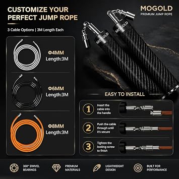 Weighted Jump Rope for Men Women -Interchangeable 1/5lb 1/4lb 1/2lb Heavy jump ropes - 360 Degree Spin - Length Adjustable,Ergonomics Leather Grip Skipping Rope for Fitness Weight Loss & More