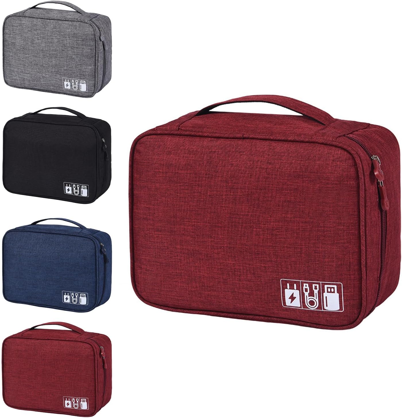 Large Waterproof Cable Bag for Electronic Accessories Burgundy