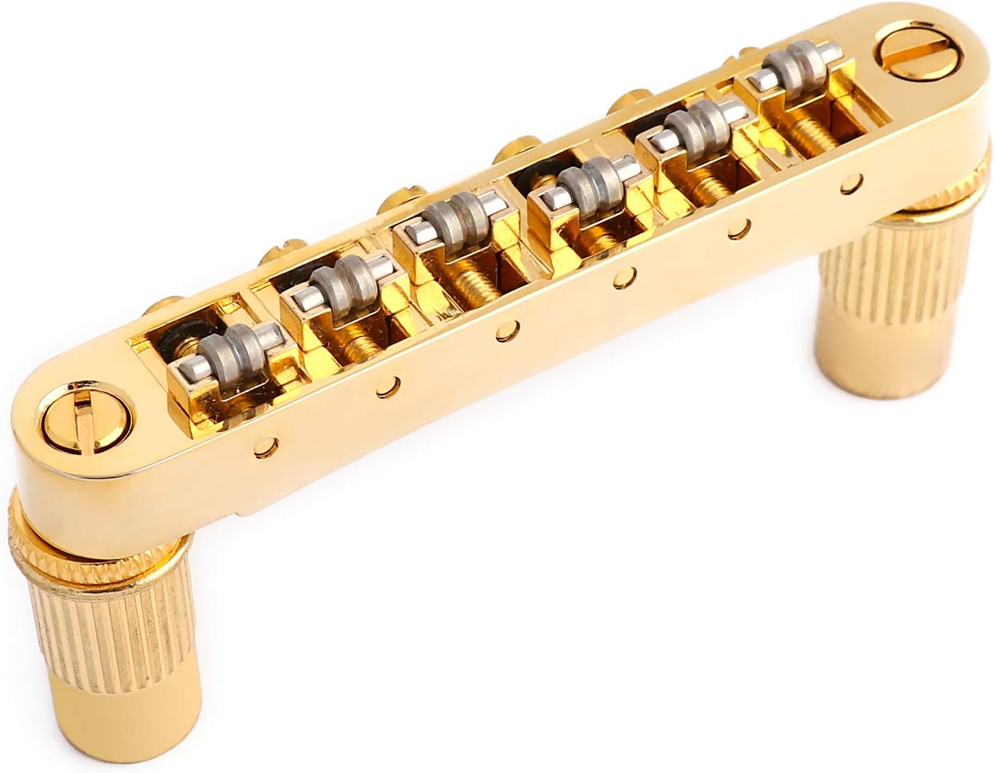Rubatone Tune-O-Matic Guitar Bridge Roller Saddles Compatible with 6 String LP Les Paul SG Style Electric Guitar Parts Replacement Gold.