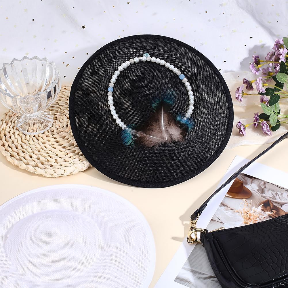 WEBEEDY 2 Pack Large Linen Fascinator Hat Base Mesh Millinery Hat Craft Making Supplies for Costume Wedding Cocktail Party Headpiece Crafting Accessory, 10.6x10.2x3.9 Inch/27x26x10 cm(Black & White)