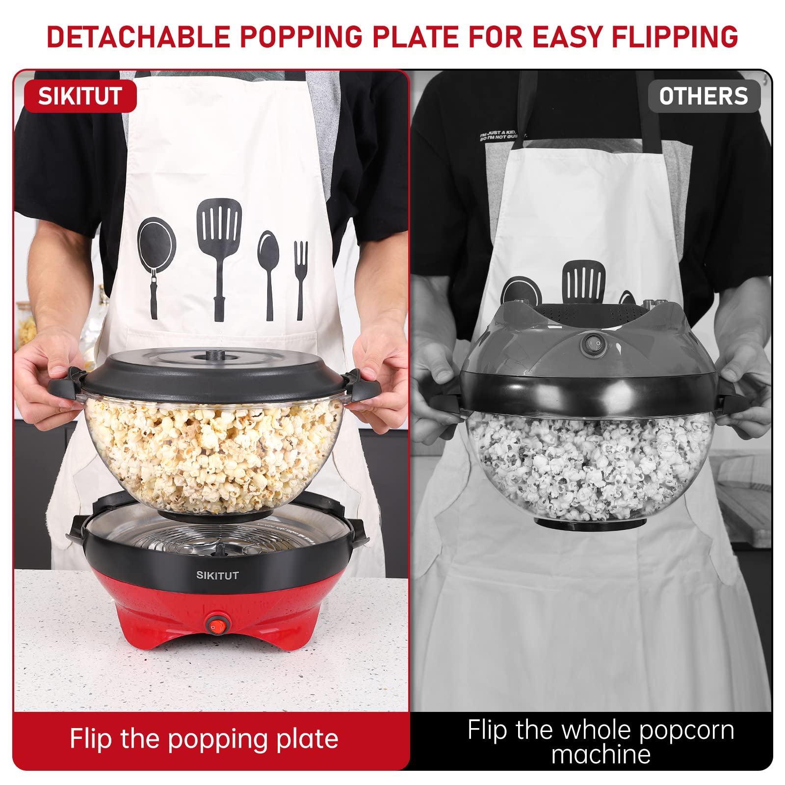 Máquina Palomitas, Palomitero para el Hogar, con Revestimiento Antiadherente y Superficie de Calentamiento Extraíble, 5L, con Asas Frías al Tacto, 2 Tazas Medidoras