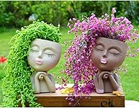 Vista 21 de Macetero de Cabeza con Cara, Macetas Divertidas con Cabezas, Macetas Lindas con Caras de Niña, Macetas Decorativas para Flores, Macetas Lindas