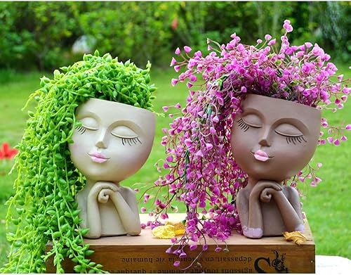 Miniatura 6 de Maceta con cabeza de maceta, maceta con cabezas de niña, maceta de cara de mujer, macetas para suculentas con agujero de drenaje para plantas de