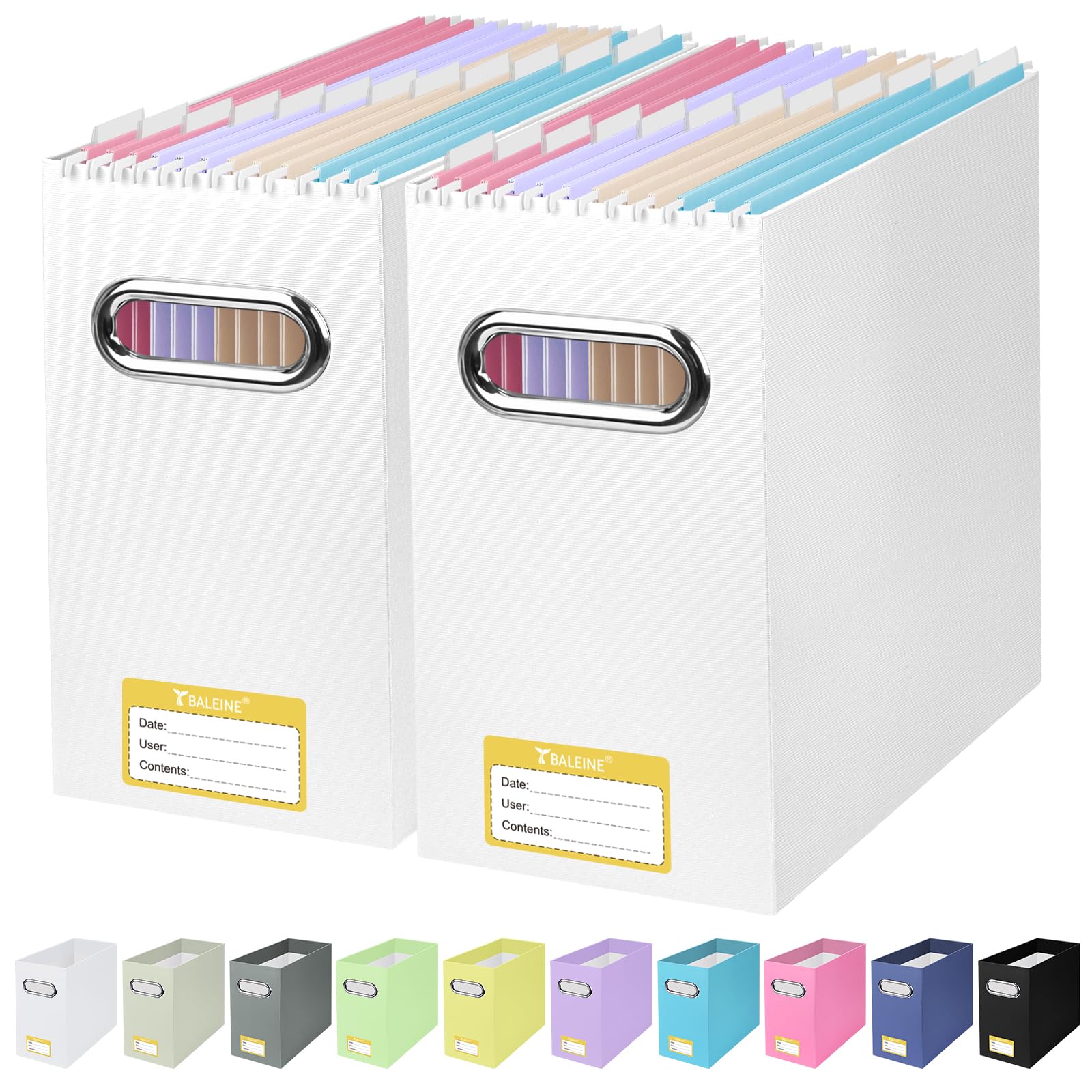 BALEINE File Organizer Box, Cardboard File Folder Organizer with Handle for Letter Size, Portable Collapsible Hanging Filing Box for Home Office