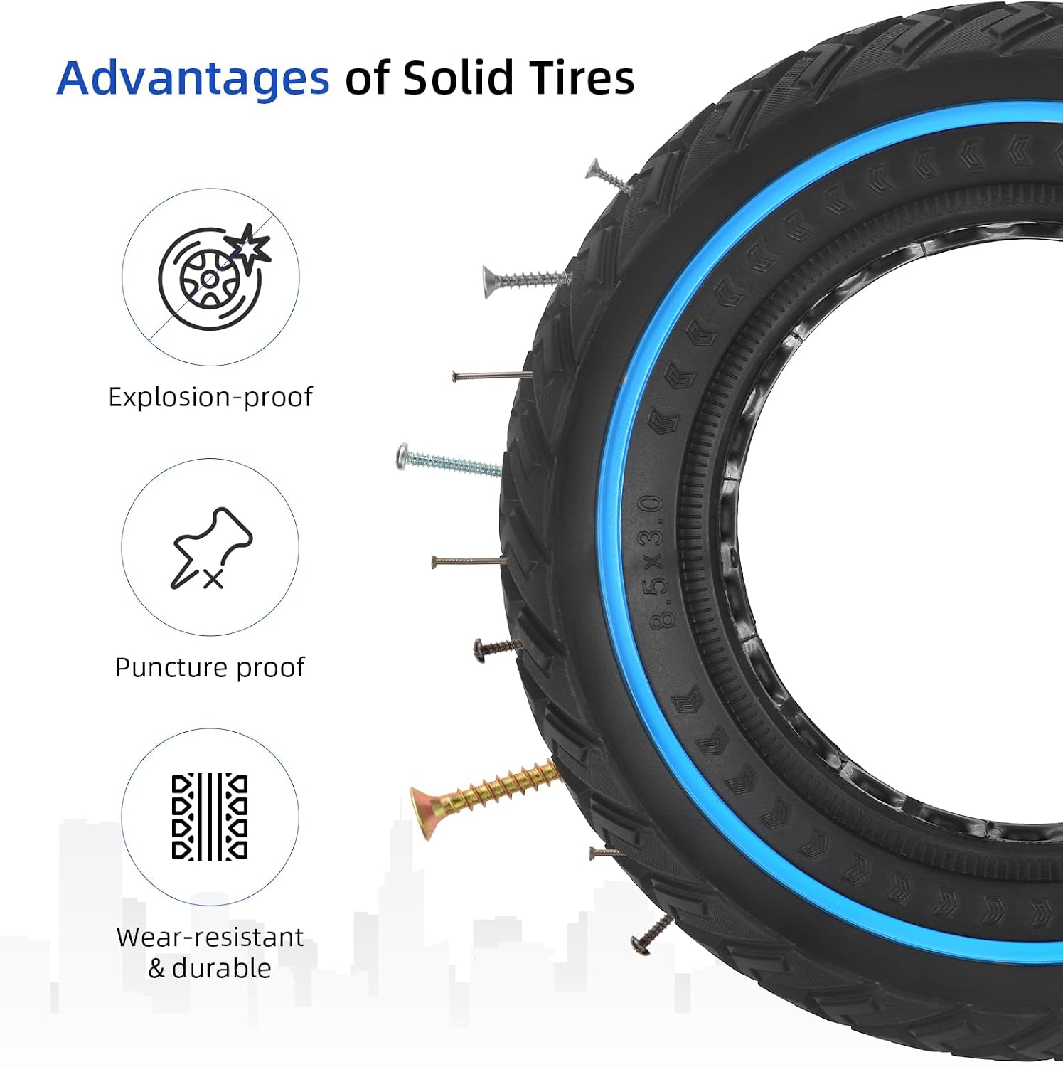 ulip 8.5x3 Solid Scooter Tire Front and Rear Wheels Replacement for Zero 8 Zero 9 VSETT 8 VSETT 9 PRO Kugoo X1 Kugoo Kirin G2 Pro Scooters 8 1/2X3.0 Off-Road Solid tire(2PCS)
