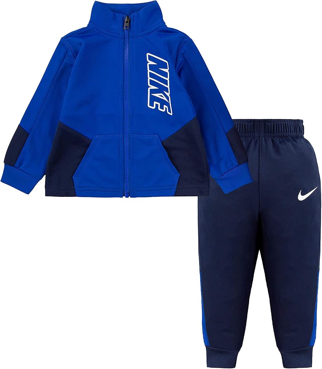 Nike Conjunto de dos piezas de tricot con gráfico de bloques para bebé (bebé) Azul marino medianoche/Royal juego 18 meses