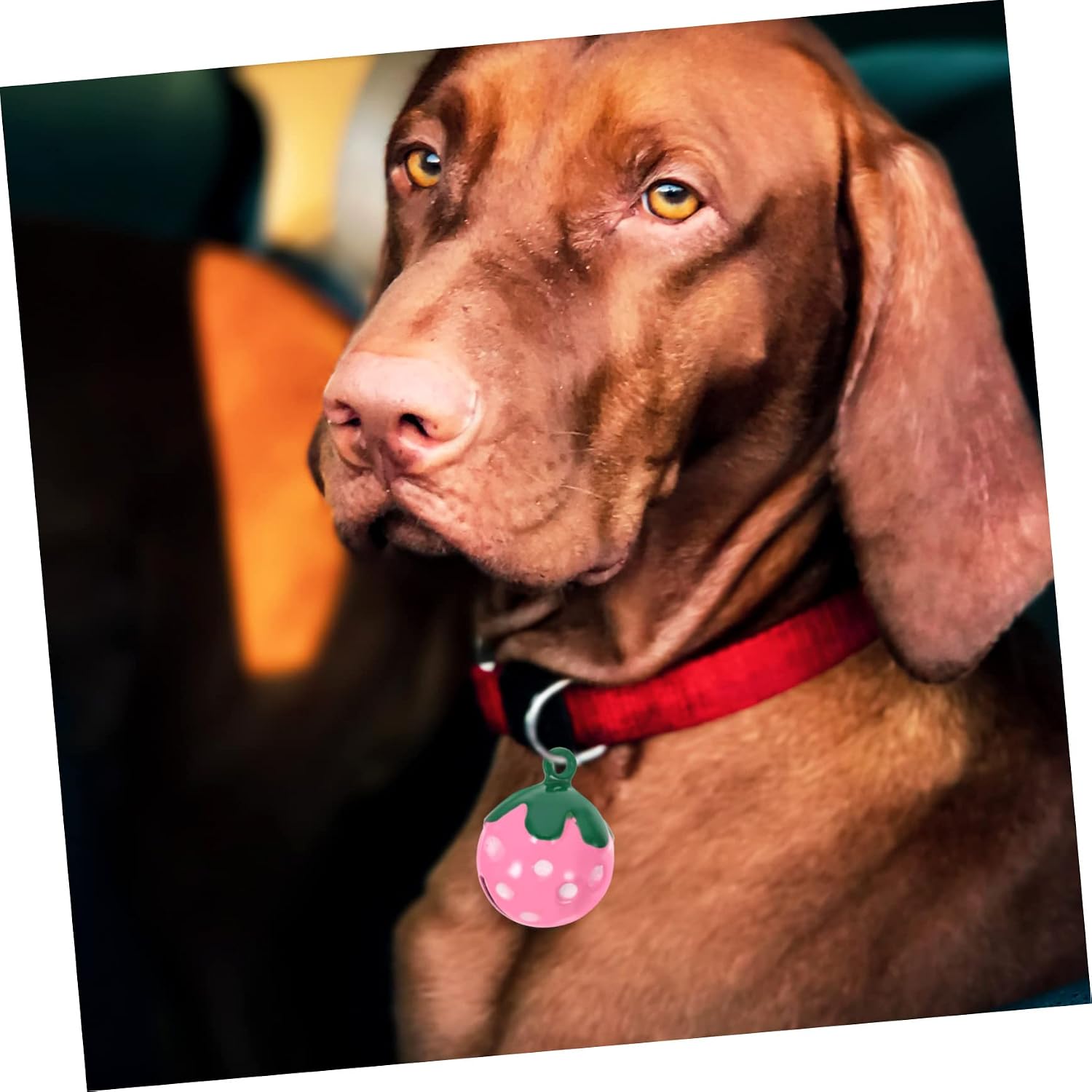 POPETPOP 10Pcs Strawberry Shaped Pet Collar Charms Metal Pendant for Dogs Cats Pink Hanging Bells Decoration for Bags Backpacks Mobile Phone Accessories
