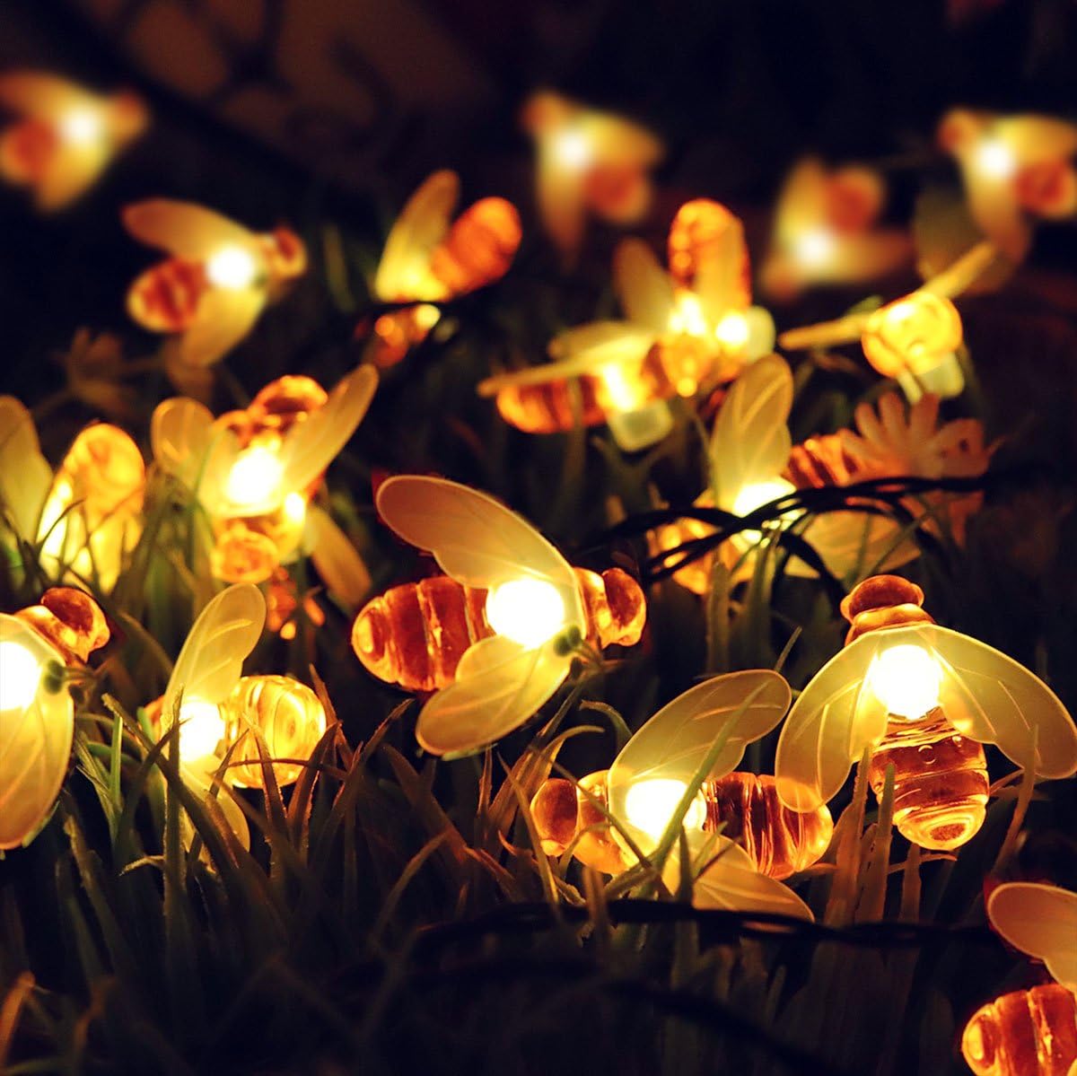 [2 Pack] Solar Powered String Lights, 30 Cute Honeybee LED Lights, 15FT 8 Modes Starry Lights, Waterproof IP65 Fairy Decorative Lights for Outdoor Gardens Homes Wedding Patio Party (Warm White)