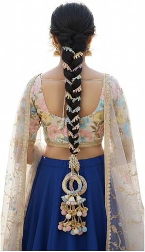 RARA ROOP Punjabi Bridal Parandi/Paranda | Black &amp; Gold Braided Hair Extension with pastel colors Pom Pom Tassels | Tradit...