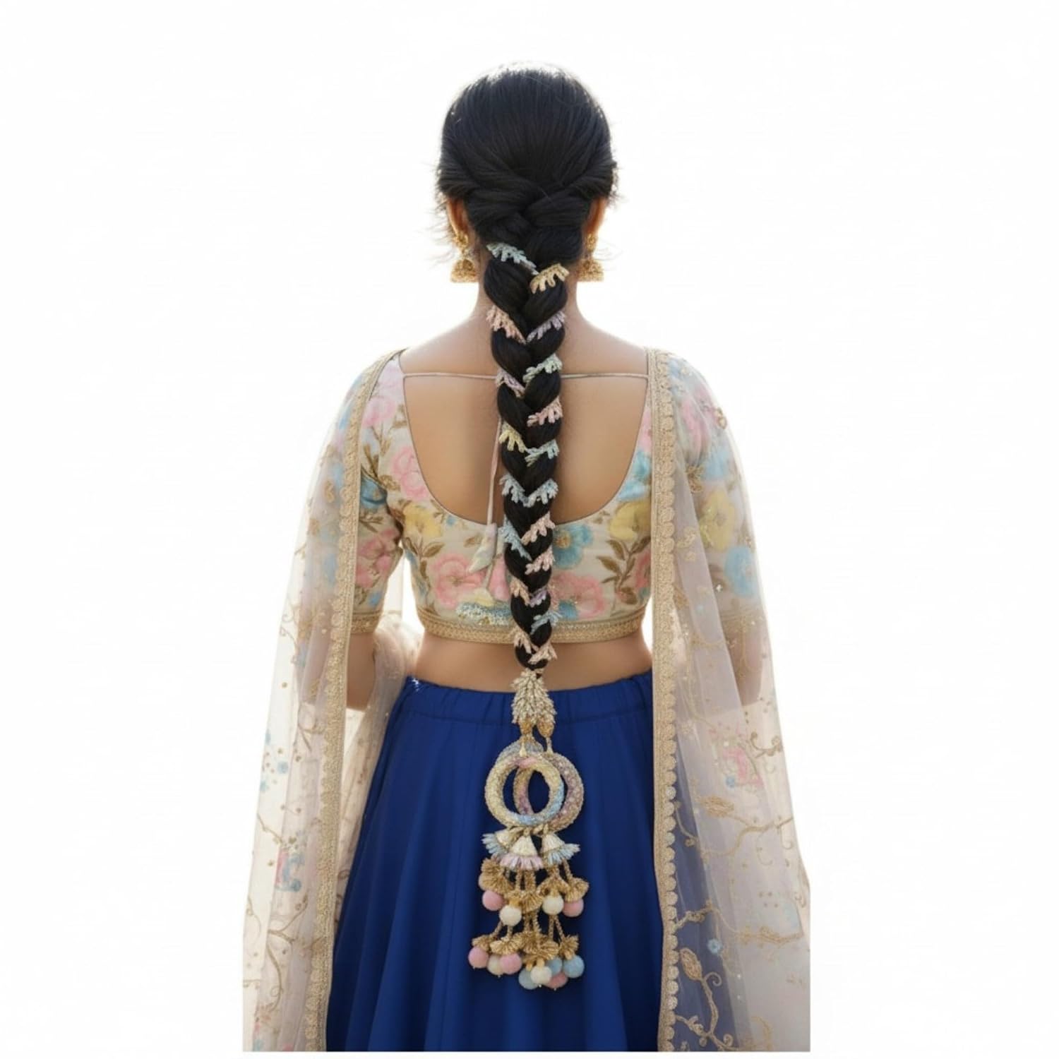 RARA ROOP Punjabi Bridal Parandi/Paranda | Black & Gold Braided Hair Extension with pastel colors Pom Pom Tassels | Tradit...