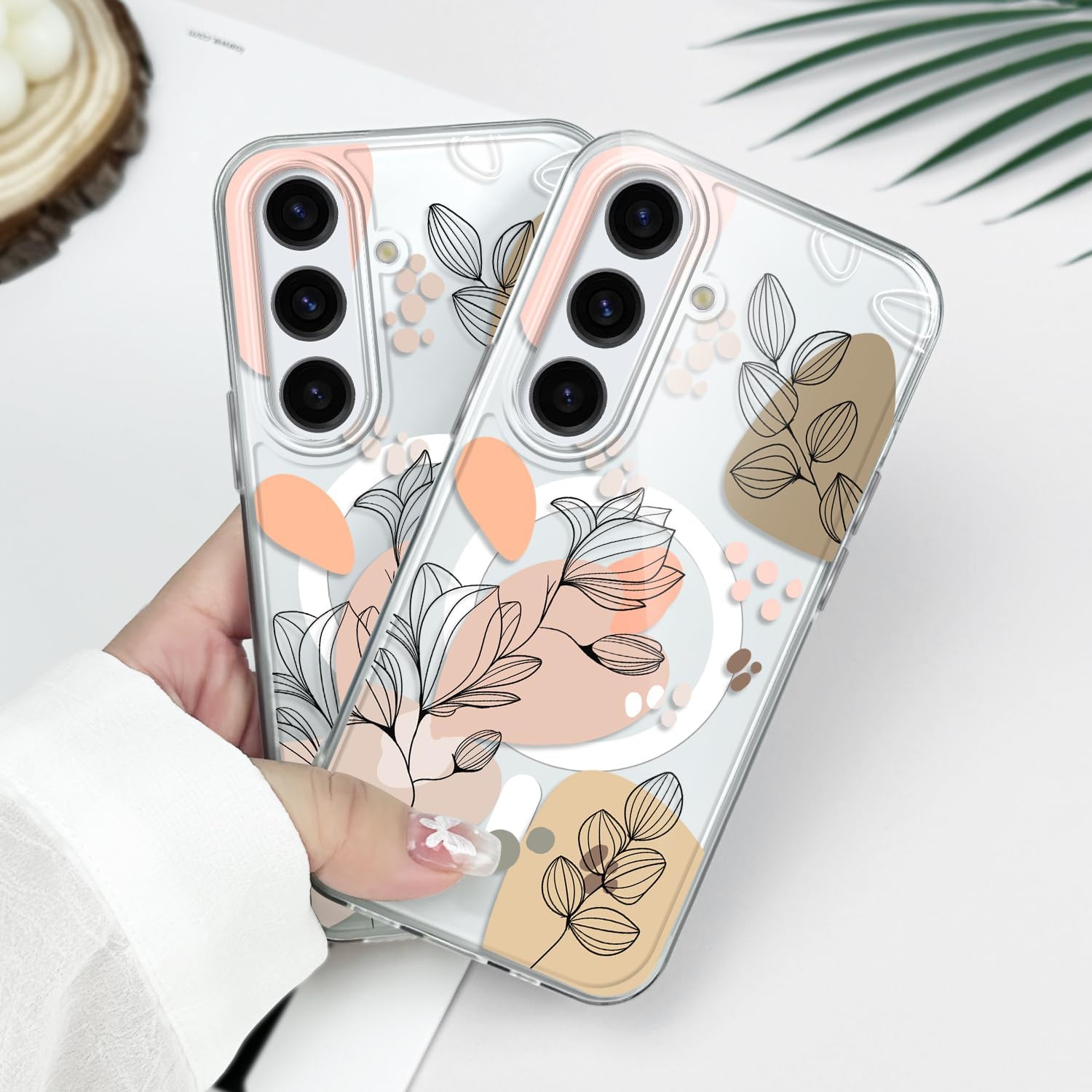 for Samsung Galaxy S25 Magnetic Case, Compatible with MagSafe Clear Anti Shock Fashion Design for Samsung S25 Phone Cover 6.2 inch， Line Flowers