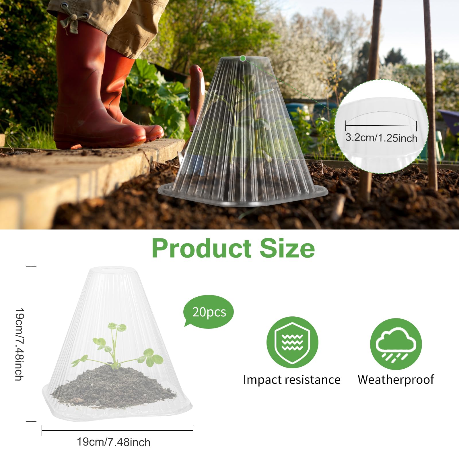 20 Cloches De Jardin Avec Couvercle Transparent Et Piquets - Protection Contre Escargots, Oiseaux, Gel, Pour Légumes Et Plantes Fragiles