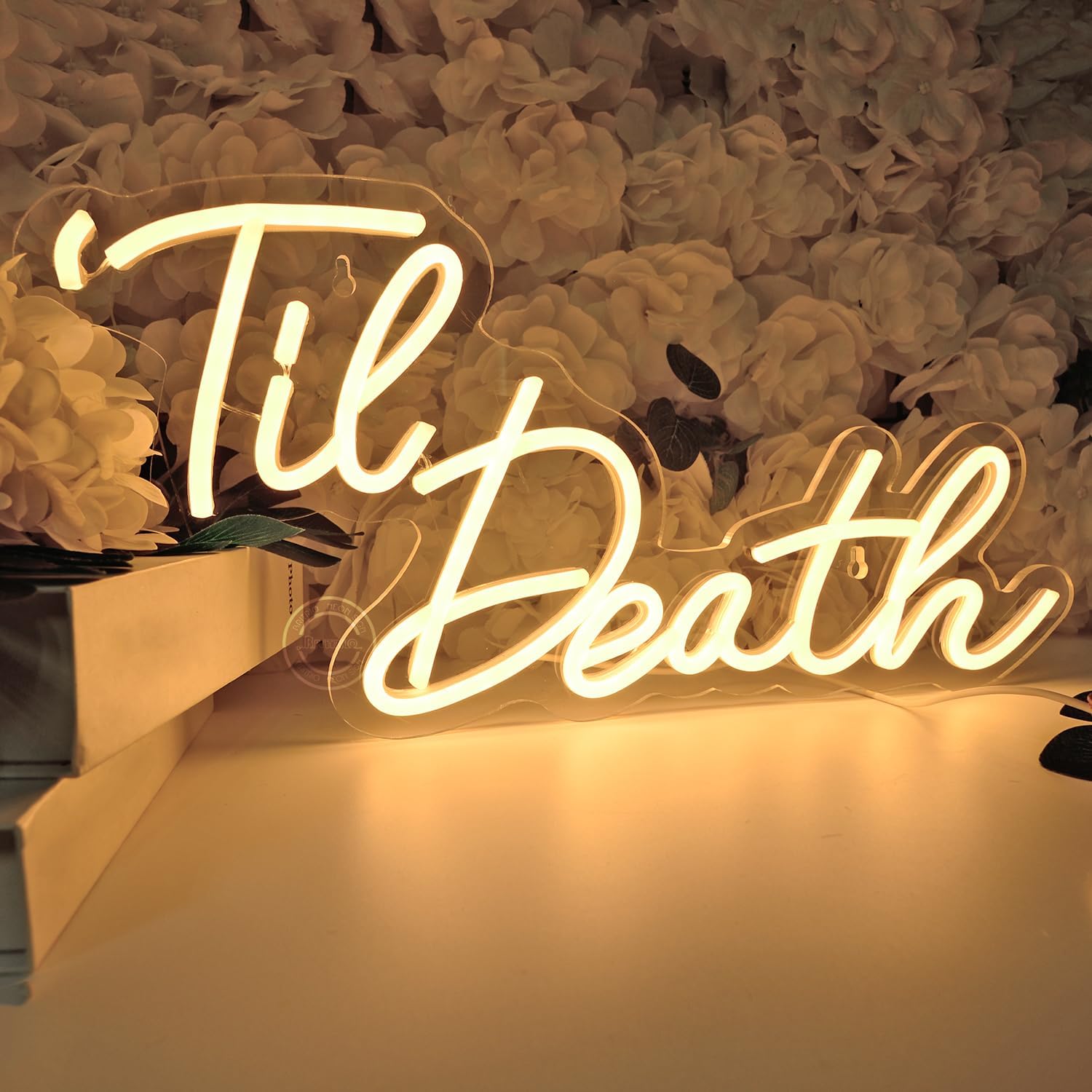 Britrio Til Death Neon Light Sign for Wedding Reception Party Bridal Shower Backdrop Bedroom Wall Decor Light Birthday Gift 5V USB Powered with Switch 17 IN Warm White