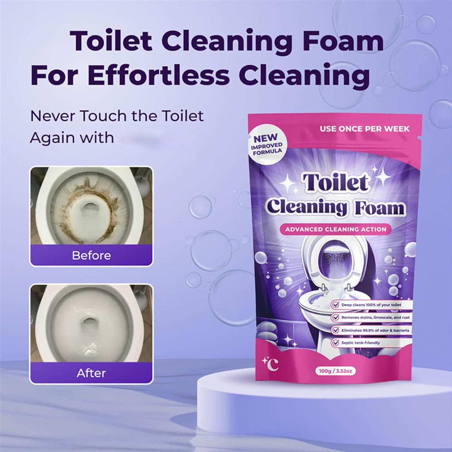 Upgrade Toilet Bowl Cleaner, for Sparkling Clean, Touch Free Foaming Cleaning Powder (1pcs)