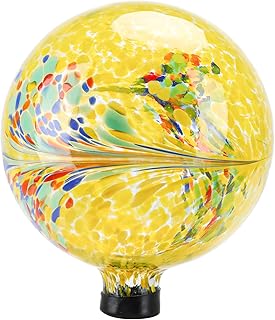 VCUTEKA 10-Inch Glass Gazing Globe, Yellow Swirl