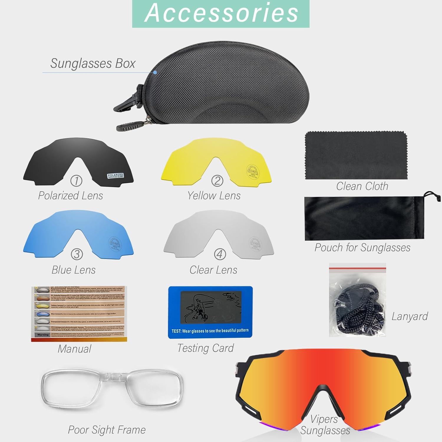 Youth Viper Polarized Sunglasses for Kid Boys Girls Age 10-15 | 4 Interchangeable Lenses | UV400 Glasses for Cycling Baseball