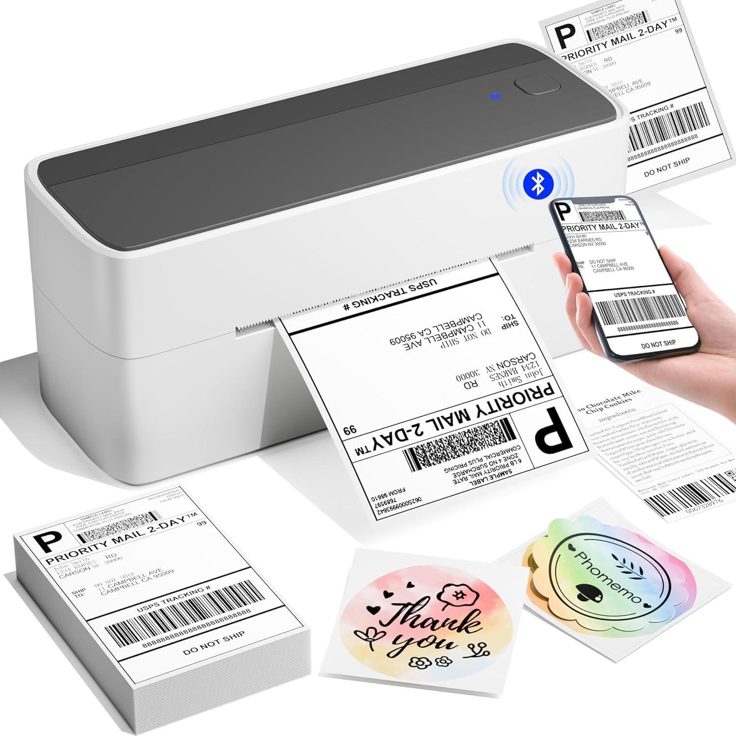 Bluetooth Shipping Thermal Label Printer 4X6 - Memoqueen Wireless Label Printer for Shipping Packages & Small Business, Compatible with iPhone, Amazon, USPS, Ebay, Shopify, Etsy, FedEx, DHL