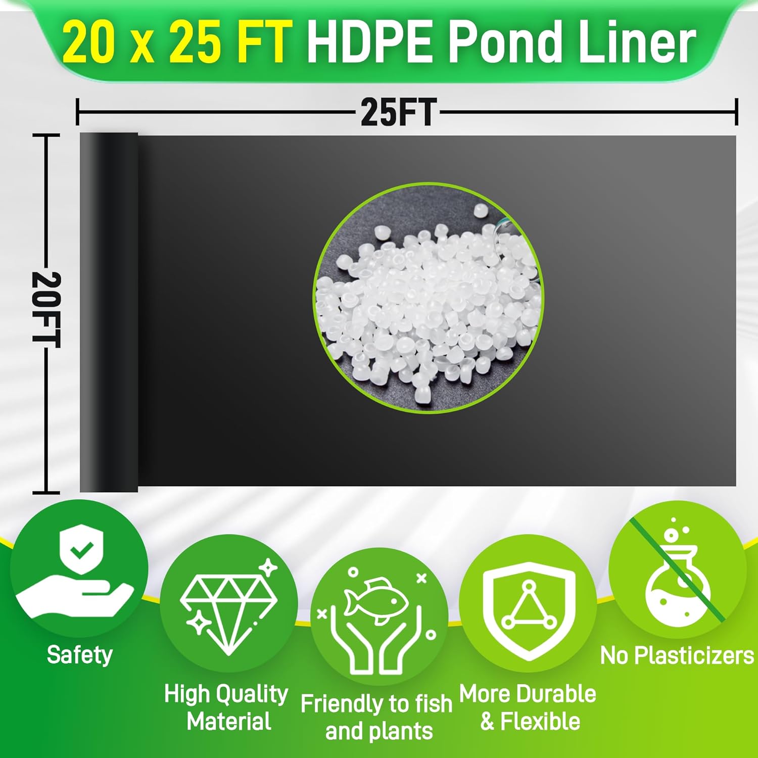 Sinimaka Pond Liner, 20 x 25 Ft HDPE Pond Liners for Outdoor Ponds, Pond Liners for Koi, Fish, Water Garden, Fountain, Waterfall