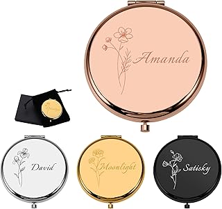Personalized Compact Mirror Gifts for Women,Custom Birth Flower Mirrors Gift for Girls Daughter Mom Grandma,Wedding Favors Gifts for Bridesmaid Friends,Bridal Shower Gifts for Bride (UNVMR00)