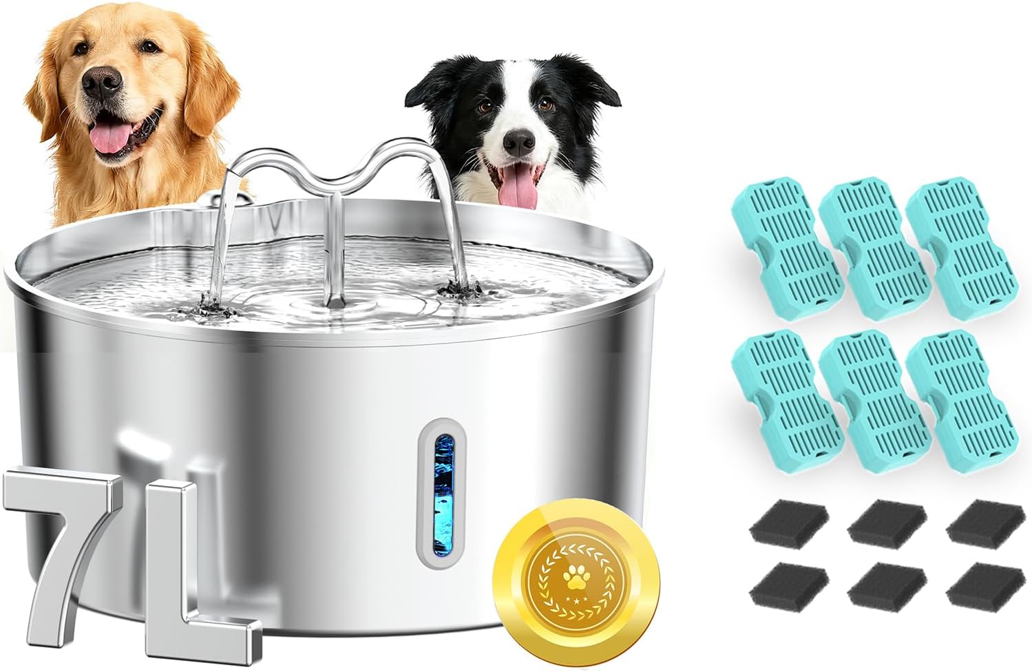 Dog Water Fountain for Large Dogs, 7L/236oz Stainless Steel Dog Fountain Water Bowl Dispenser, Automatic Pet Fountain with Ultra Quiet Pump, Large Drinking Area