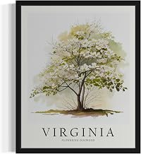 Virginia FLowering Dogwood Tree Poster Wall Art Painting, US State Print Artwork, Vintage Art for Bedroom Bathroom Living Room Decor 83 (Virginia FLowering Dogwood, 14"L x 11"W, Unframed)