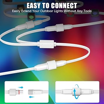 2 Set 16FT Extension Cable for Permanent Outdoor Lights with Y-Splitter