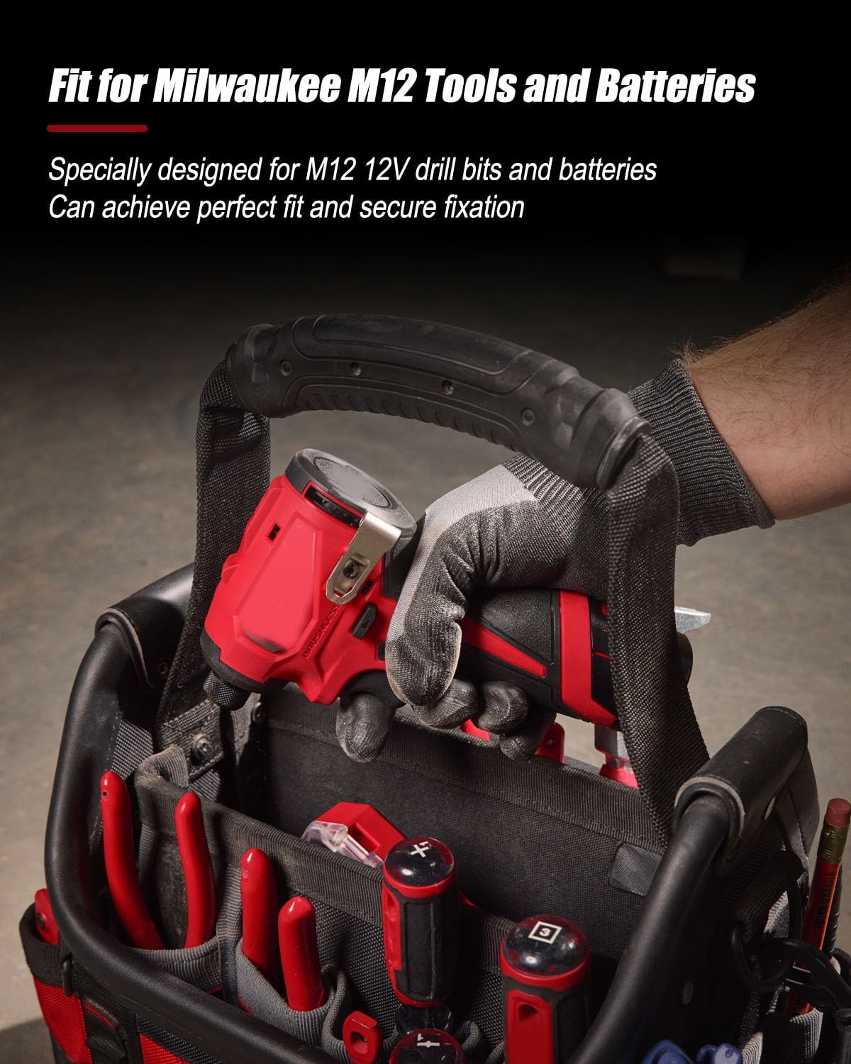 Tool and Battery Holder Wall Mount Fit for Milwaukee M12 12V, Plastic Drill Hanger Storage Rack for Shelf Workshop Work Van Toolbox, Includes 22 Screws, Red