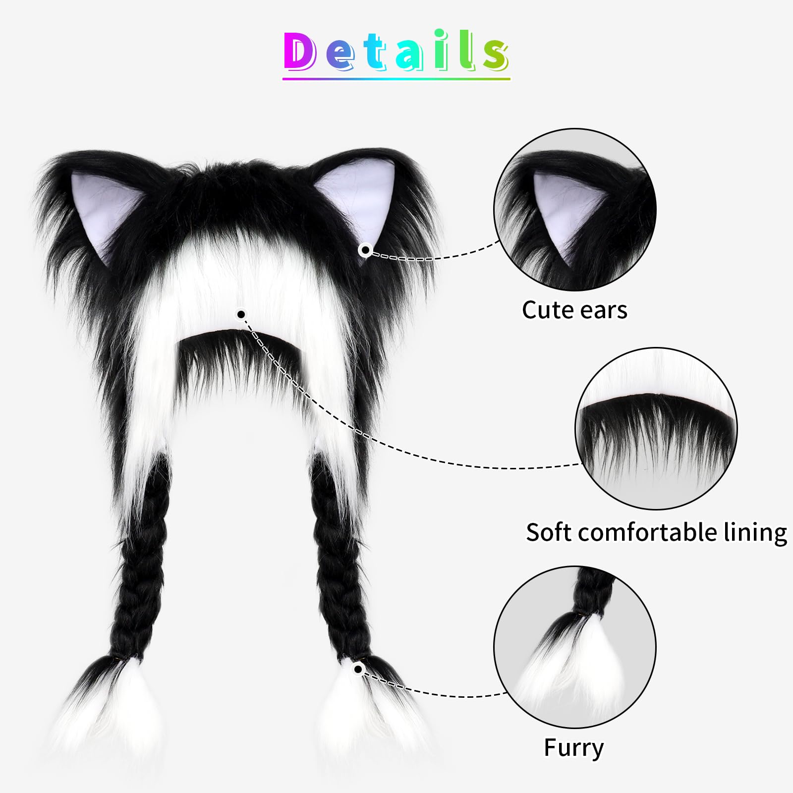 Gorro de peluche con orejas de gato, gorro cálido de invierno, disfraz de fiesta de Halloween, accesorios de cosplay