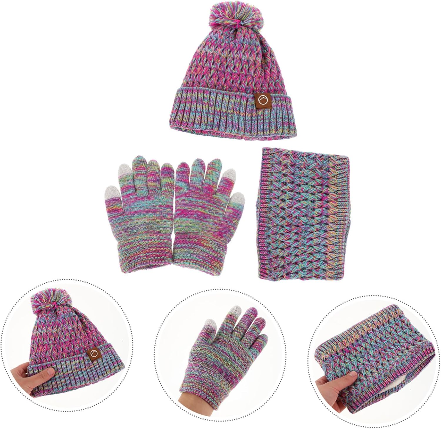 VALICLUD Boys and Girls Hat Gloves Scarf Set Fleece Lined Knit Beanie Gloves for Outdoor Activities Warm Soft Accessories for Toddlers and Teens Violet