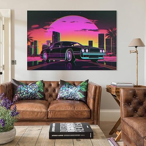 Miniatura 3 de Póster nostálgico de neón de los años 80 con ondas de vaporwave Synthwave para decoración de pared, lienzo para sala de estar, dormitorio,