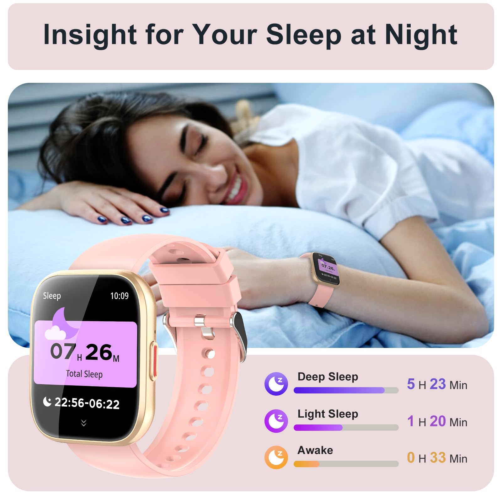 VKROBAG Smartwatch Uomo donna Rispondi/Effettua Chiamate, 1.85 Schermo Smartwatch Orologio Uomo, 112 sportivo, IP67 Impermeabile Sportivo Watch con cardiofrequenzimetro/sonno, Fitness Watch Rosa