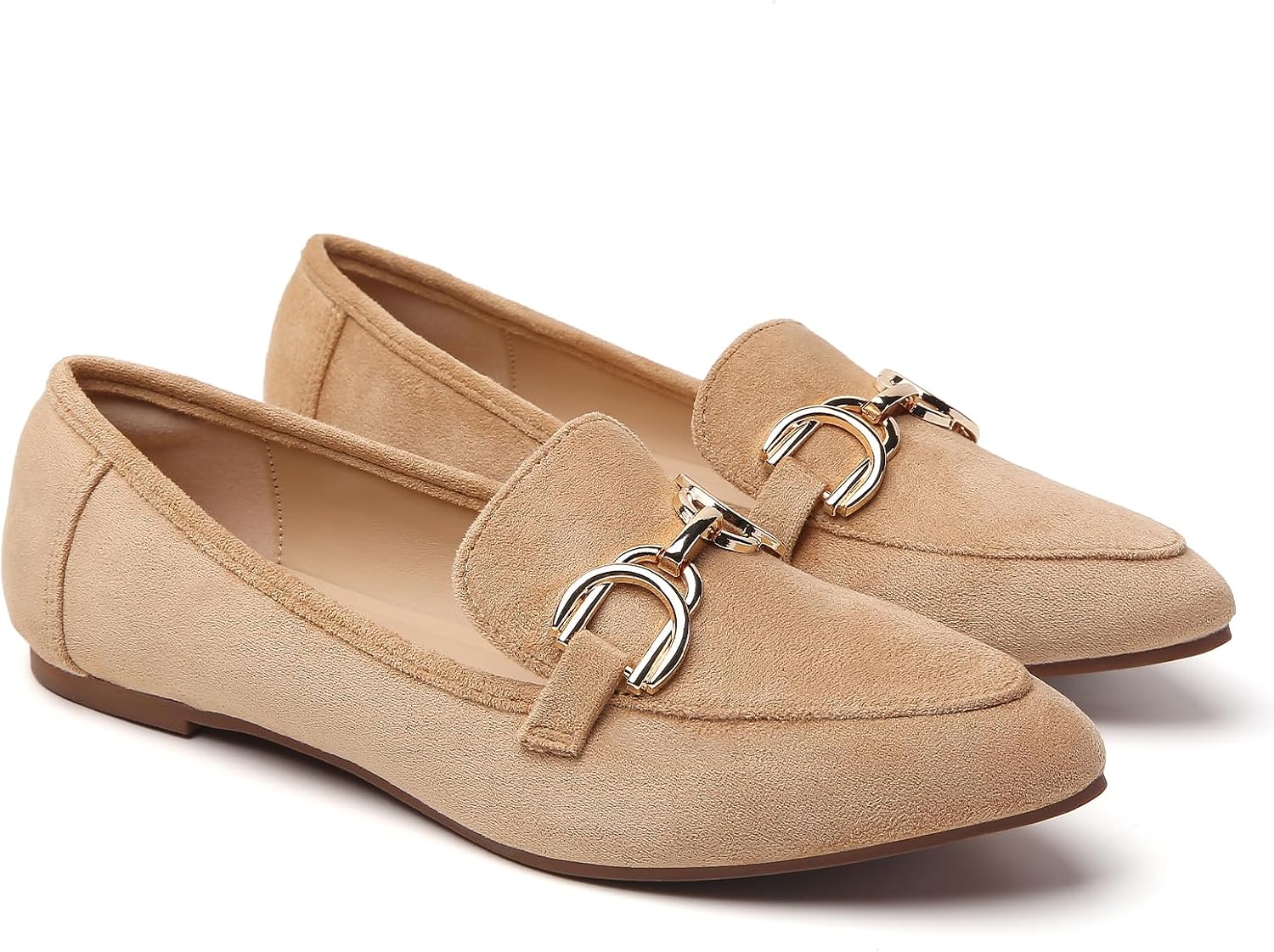 Tilocow Metal Chain Loafers Flats for Women Pointed Toe Slip on Flats Dressy Casual Comfortable Work Business Shoes