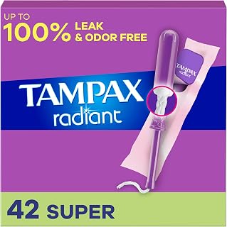 Tampax Radiant Tampons for Women, with LeakGuard Braid, Super Absorbency, Unscented, 42 Count