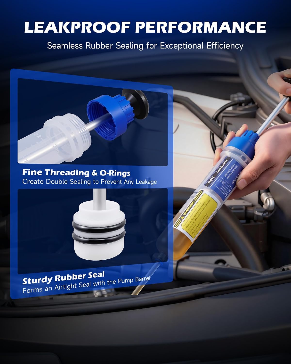 OMT Manual Fluid Extractor Syringe Pump for Auto Oil Change, 200mL Blue