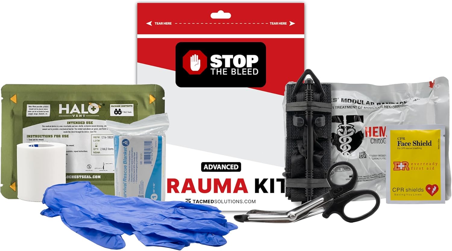 TacMed Solutions Stop The Bleed Kit – Advanced Bleeding Control Plastic Pouch, Easy-to-Use Hemorrhage Control Kit, Emergency First Aid with Tourniquet and Emergency Hemostatic Bandage