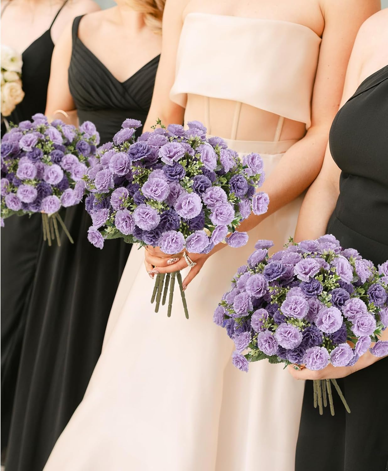 Carnations Artificial Flowers 5 Bundles Life-Like Faux Carnation Silk Flowers with Stem and Greenery, Fake Carnation Flowers Arrangements for Vase Home Wedding Decoration Mother's Day (Purple) - Image 2