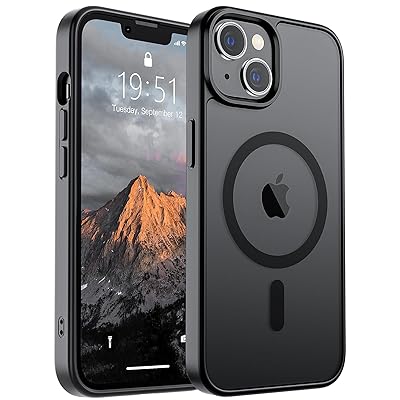 SUPFINE Magnetic for iPhone 15 Plus Case & iPhone 14 Plus Case(Compatible with MagSafe)(Military Grade Drop Protection) Translucent Shockproof Phone Cover,Black