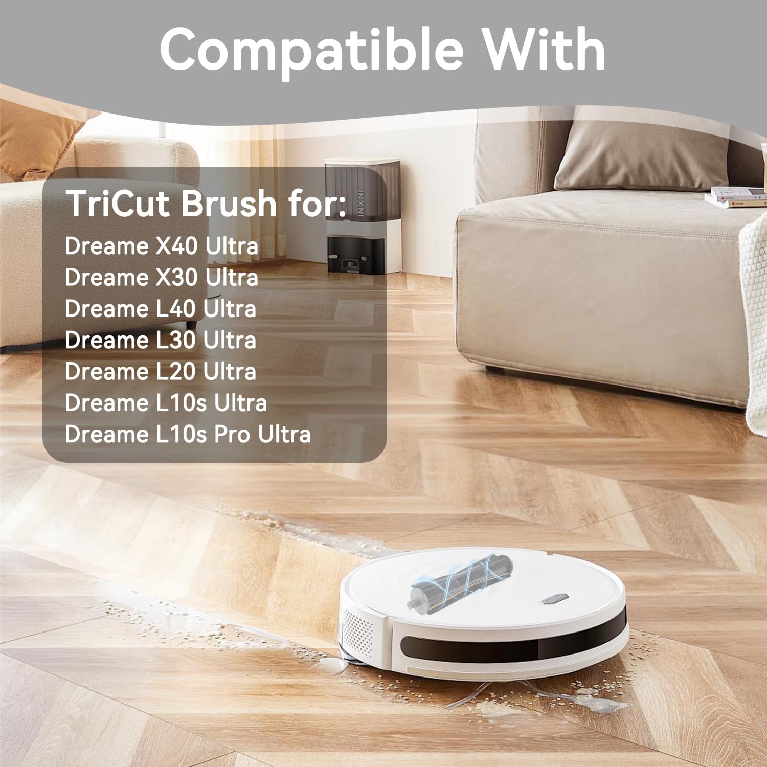 TriCut Brush Replacement for Dreame X40 Ultra Complete /X30 Ultra/L40 Ultra/L30 Ultra/L20 Ultra/LL10s Pro Ultra/L10s Ultra Vacuum Robot, Cutting Hair Anti-Tangle Tricut Main Roller Brush Accessories