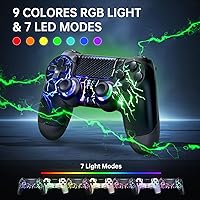 Vista 2 de mone Wireless Controller for PS4/PS4 Pro/PS4 Slim & PC - Black Lightning Pattern RGB Illumination, Hall Effect Joystick, Dual Vibration, 6 - Axis