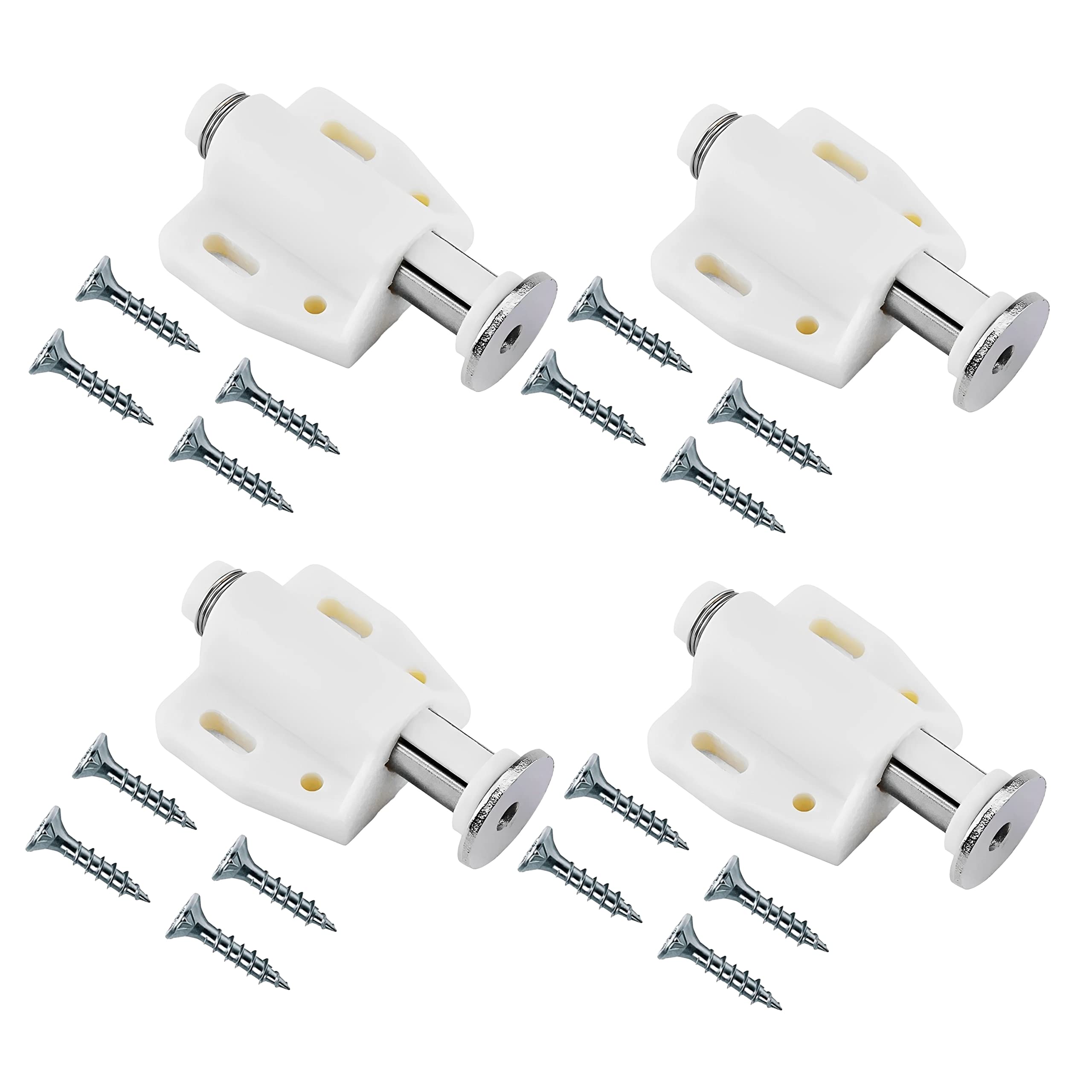 Terf White Terf® Push To Open Door Catch Single Magnetic Pressure Touch Release Catches Latch For Open And Close The Door With A Single Push Including Fixing Screw - Pack Of Size 4