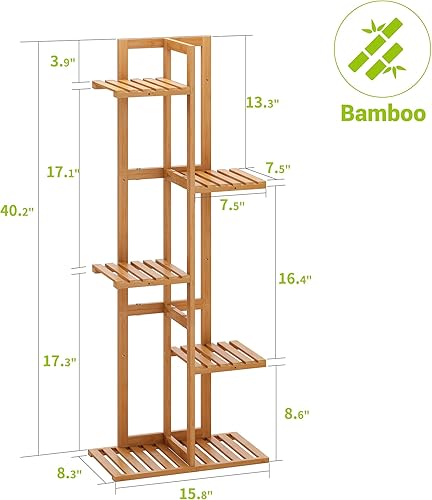 Miniatura 7 de BMOSU Soporte de bambú para plantas de interior y exterior, estante alto de esquina para plantas de 6 macetas, estante para plantas (natural)