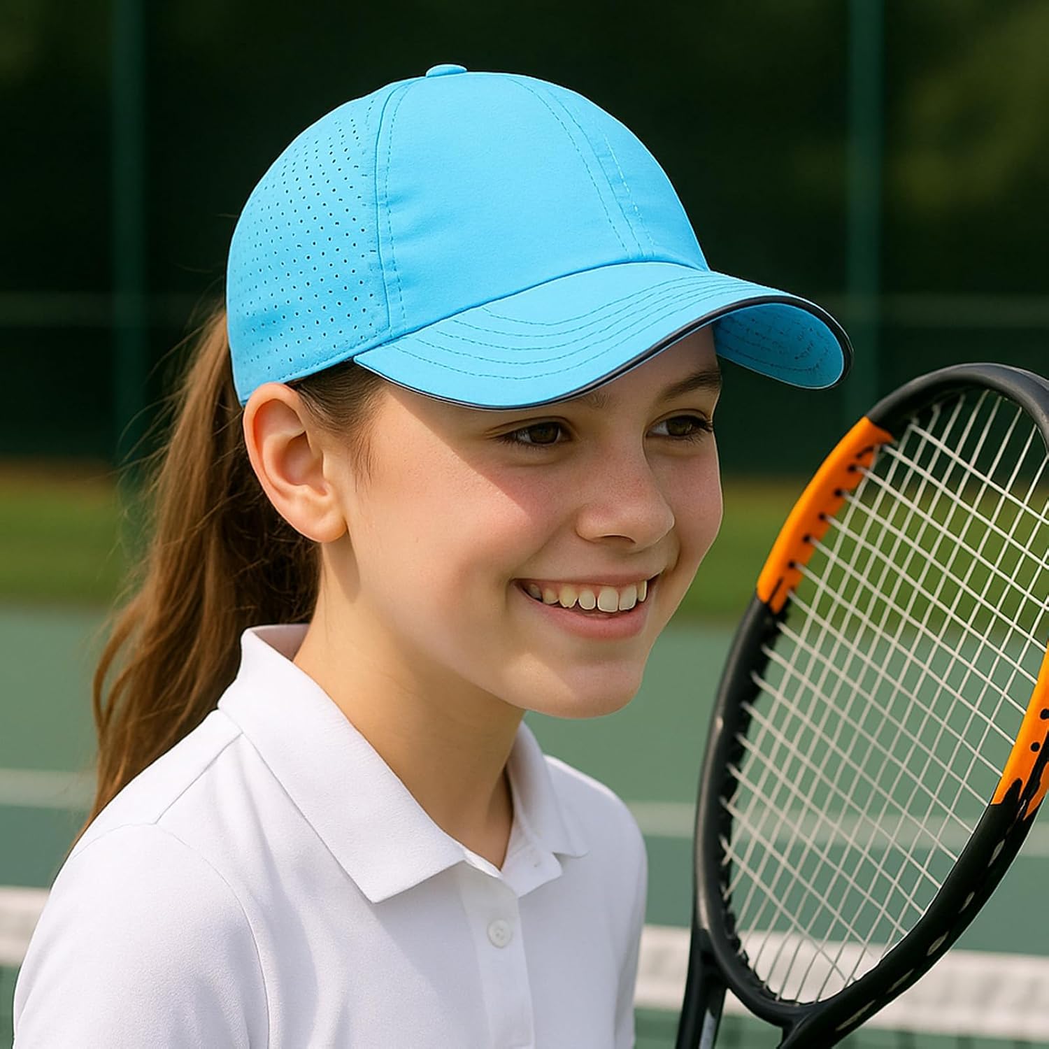 Girls Criss Cross Ponytail Hat Mesh Baseball Cap Kids Quick Dry Ponycap Hats Outdoor Summer Sports Hat Age 7-12 - Image 3