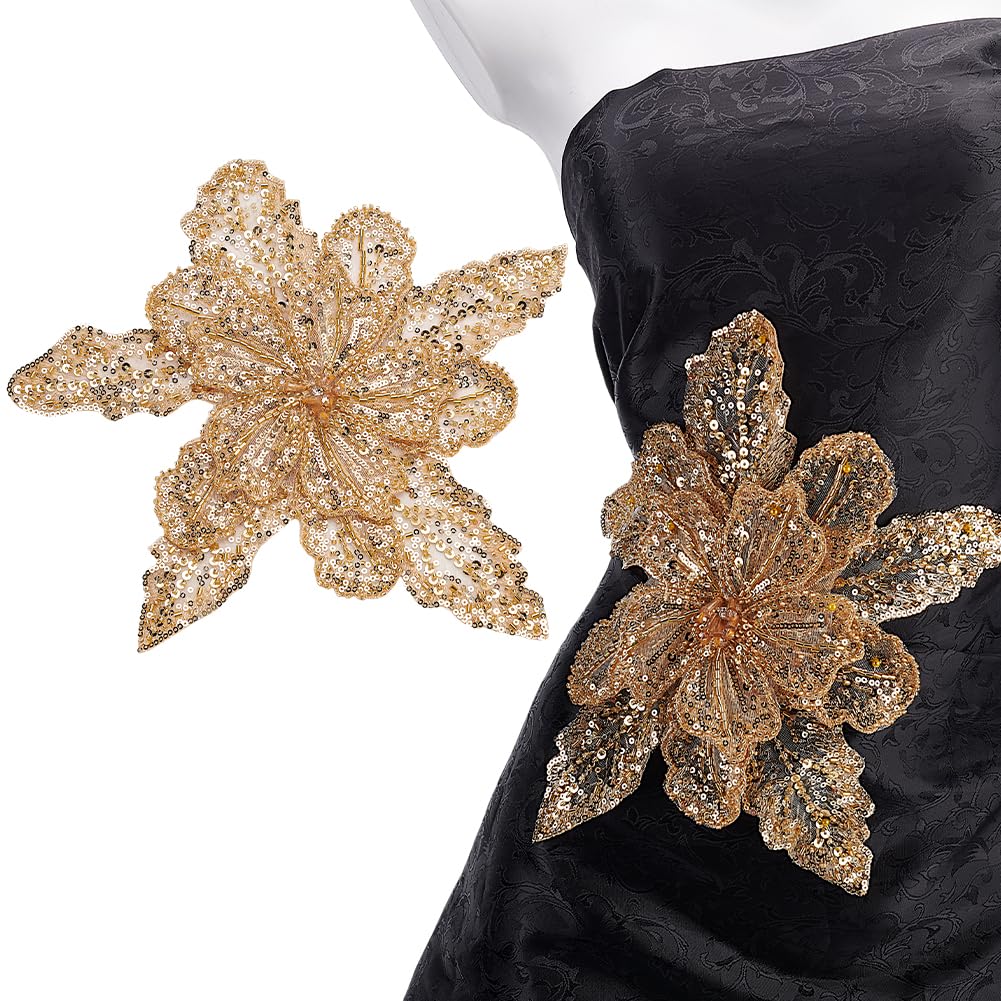 Dentelle à paillettes scintillantes motif floral or pour customisation mariage