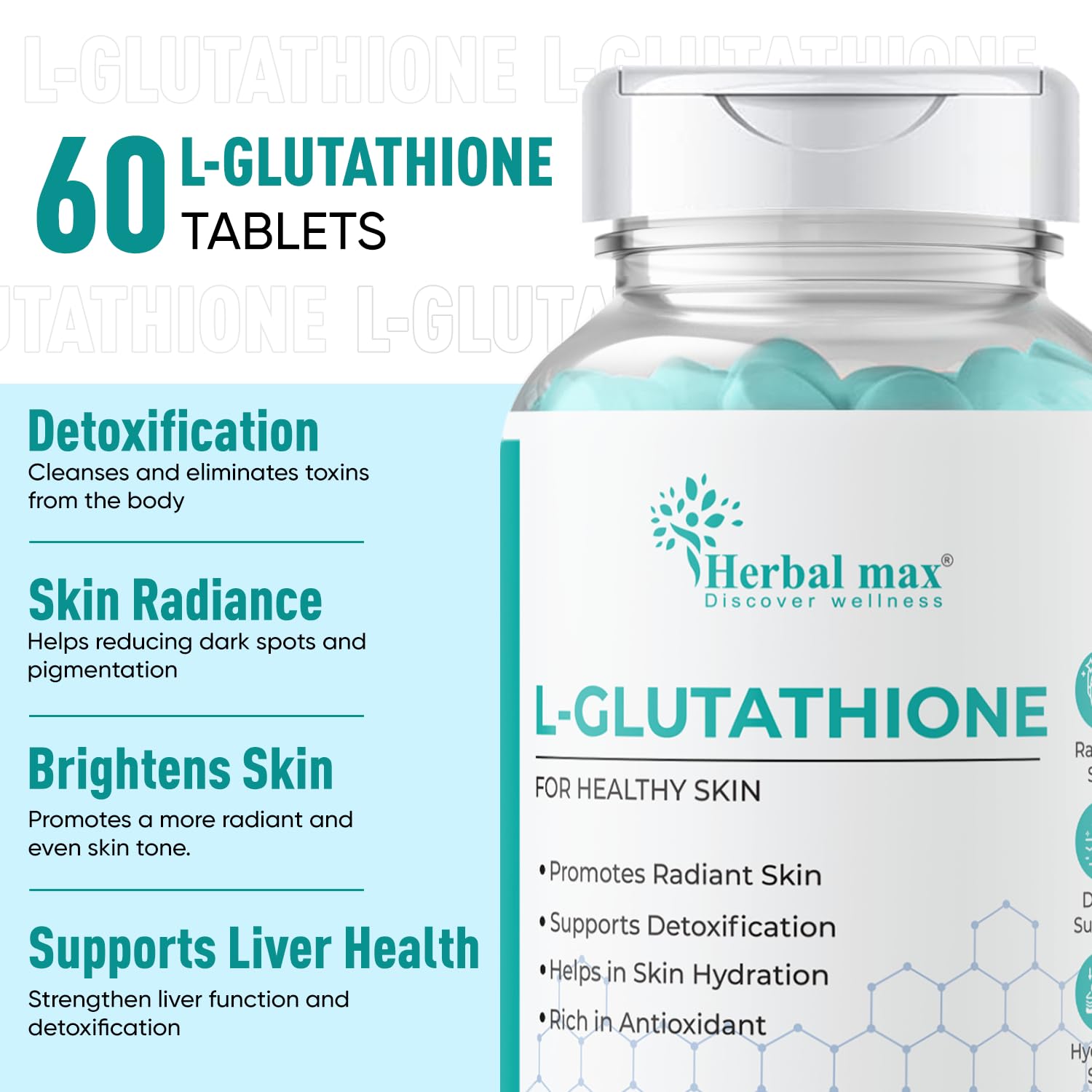 Herbal Max Plant Based L Glutthione Tablets Skin Whitening Supplement for Antioxidants -10 Wage Tablets | Collagen Builder | Hydrated skin | Young skin | Vitamin C | Herbal Max Plant Based L Glutthione Tablets Skin Whitening Supplement for Antioxidants -10 Wage Tablets | Collagen Builder | Hydrated skin | Young skin | Vitamin C |