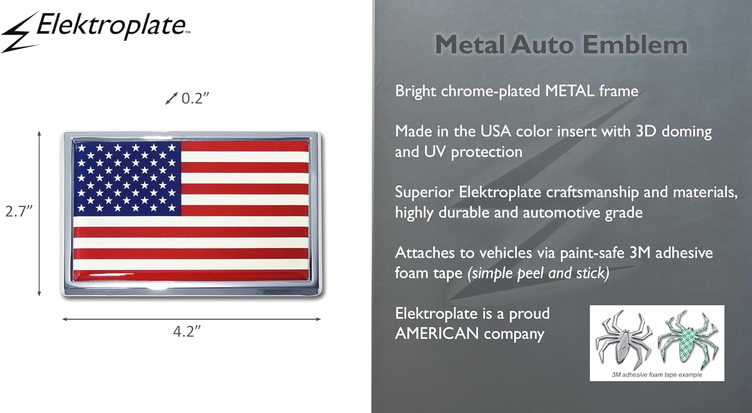 Elektroplate United States of America Flag All Metal Emblem | Truck Size at 4.2" x 2.7" | Weatherproof