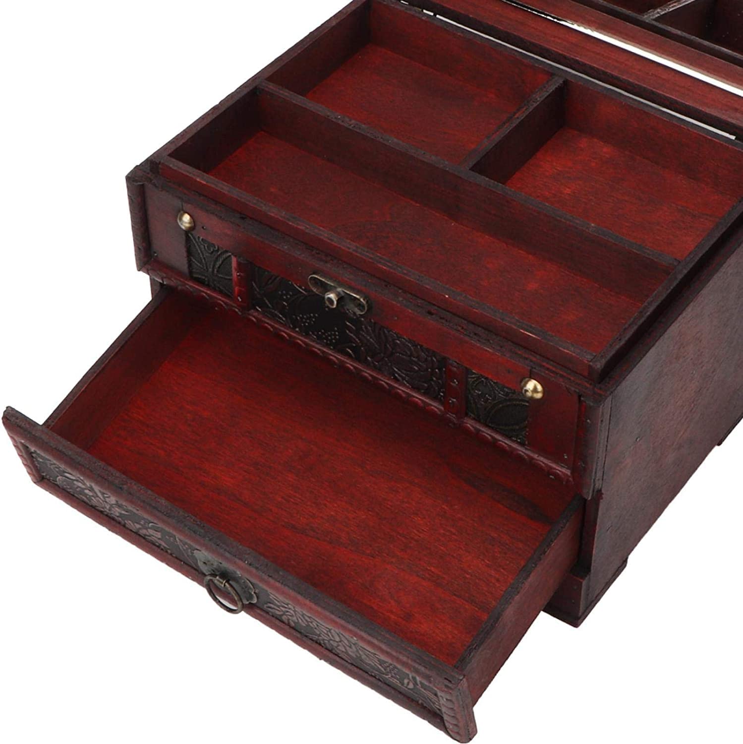 Joyero de Madera, Caja de joyería de joyería de joyería de Caja Vintage con cajones y Espejo para Anillo, Collar, Reloj.