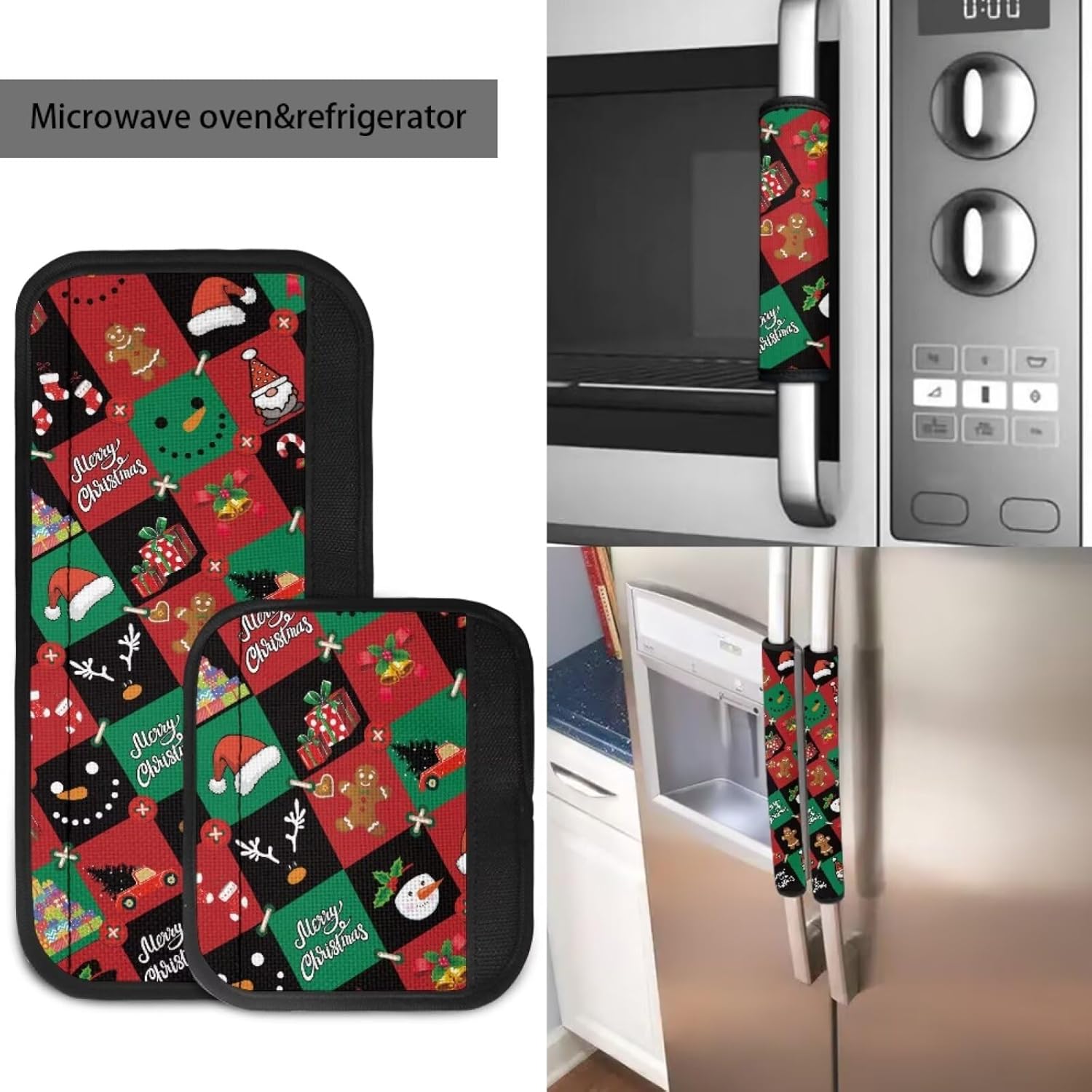 Christmas Refrigerator Door Handle Covers Set of 4 Xmas Kitchen Decor Appliance Handle Anti-Dust Cloth for Fridge Microwave Dishwasher