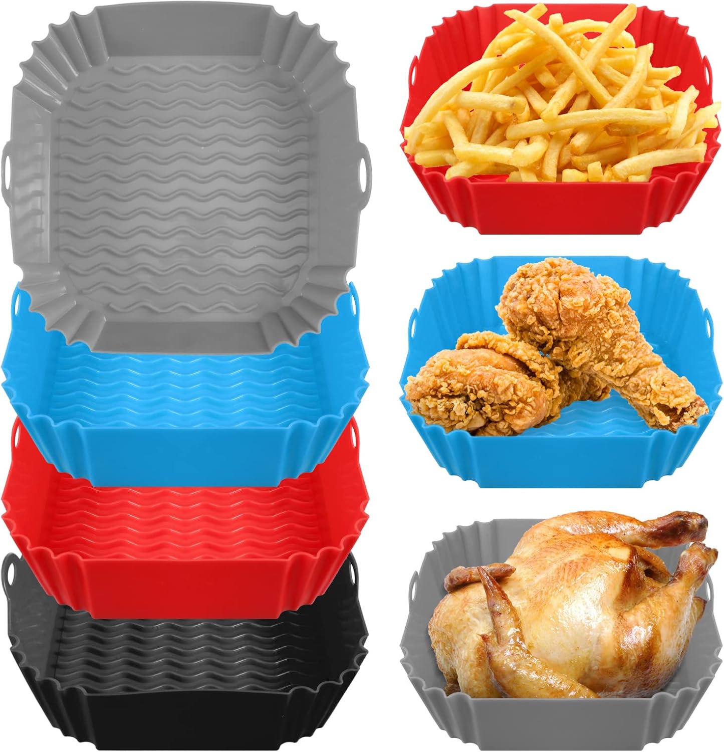 4 Pieces Square Air Fryer Silicone Pot 8 Inch Silicone Air